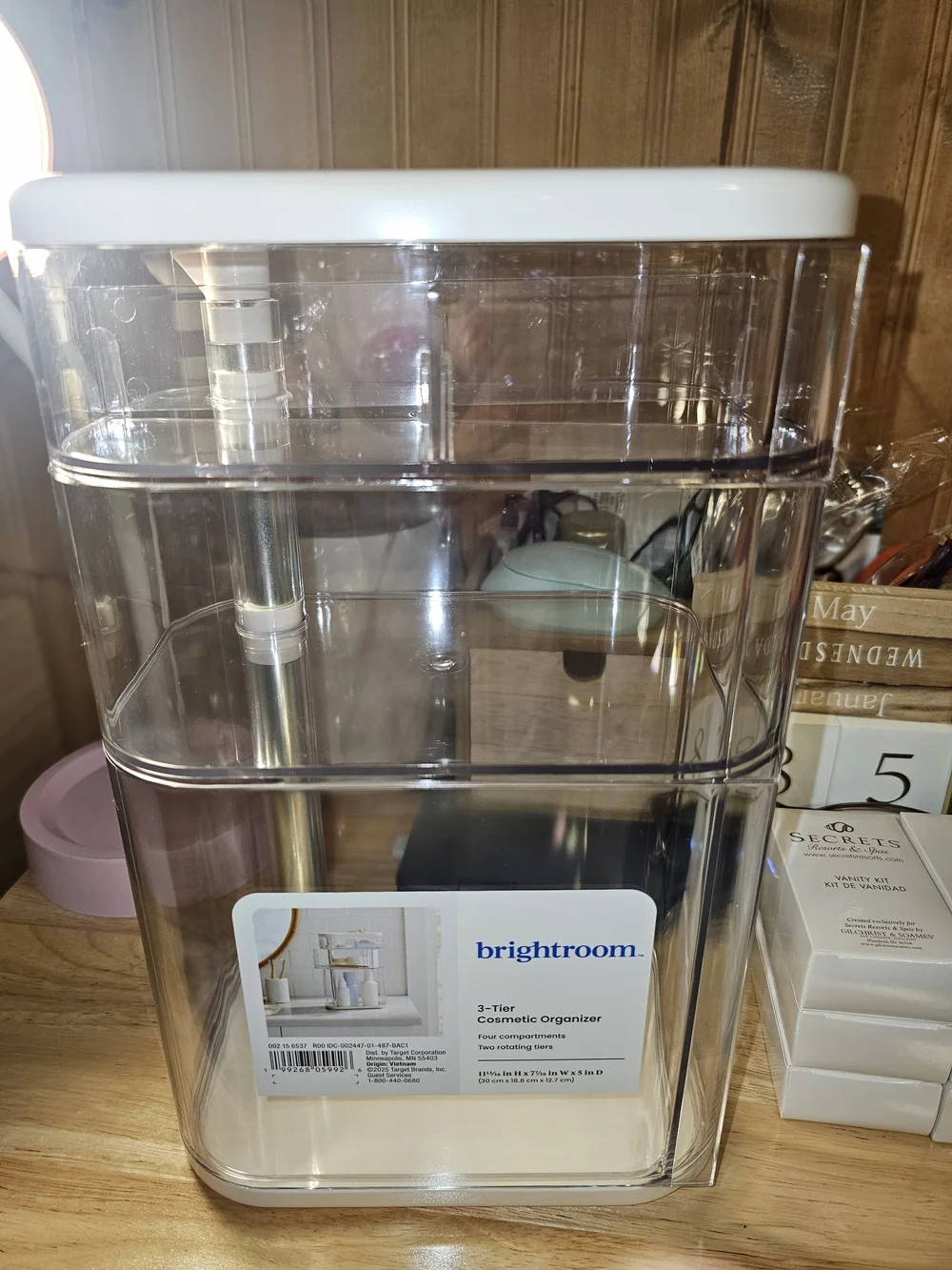 Brightroom Clear 3-Tier Makeup Organizer with White Trim